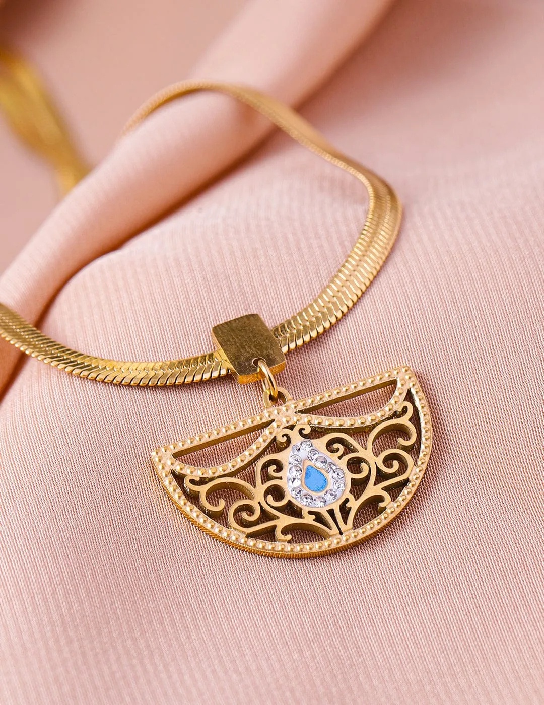 18KT Gold Plated Stainless Steel Tarnish-Free Waterproof Zicronia Studded Necklace