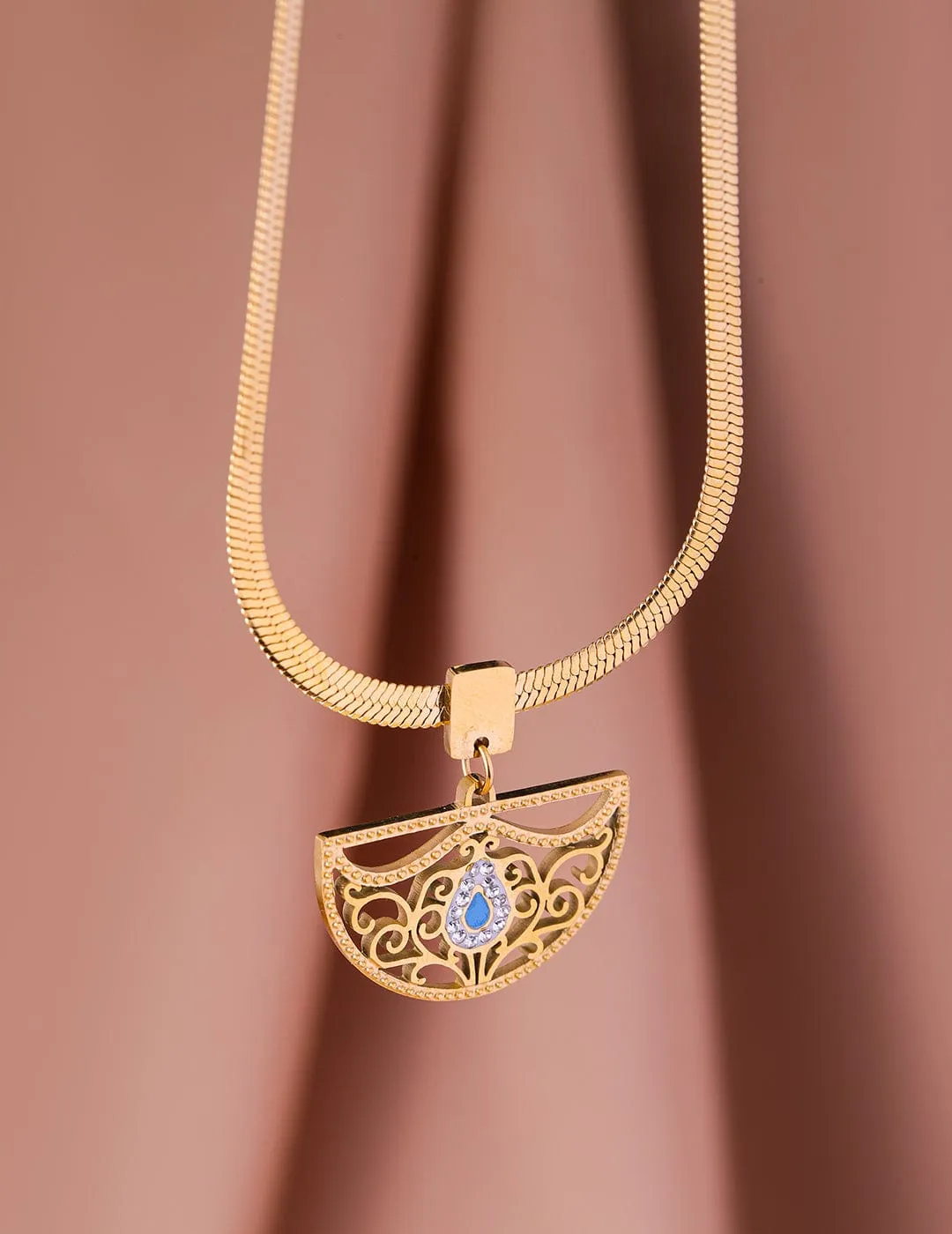 18KT Gold Plated Stainless Steel Tarnish-Free Waterproof Zicronia Studded Necklace