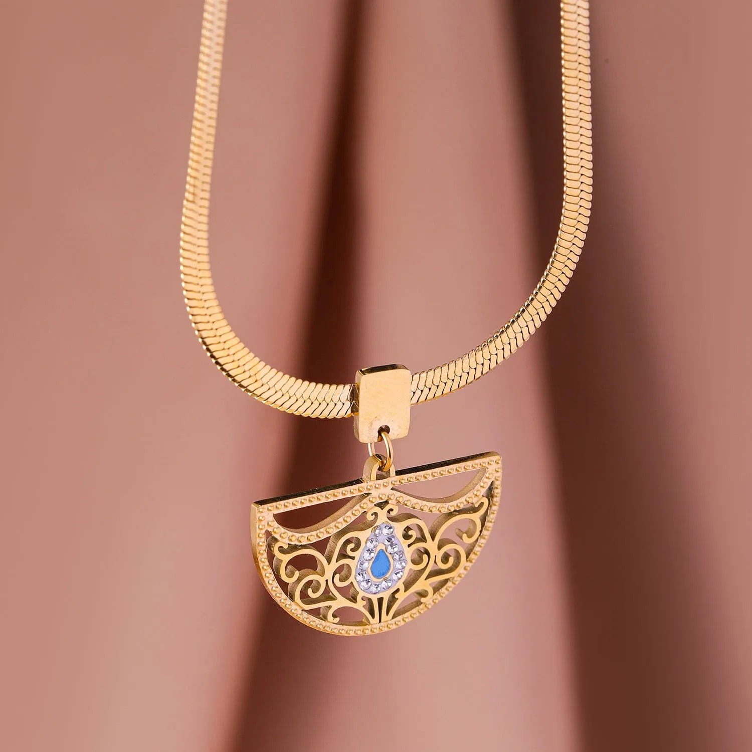 18KT Gold Plated Stainless Steel Tarnish-Free Waterproof Zicronia Studded Necklace