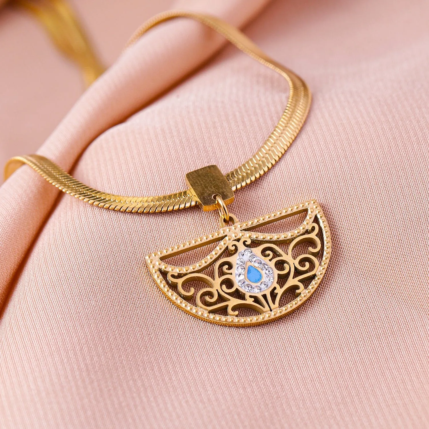 18KT Gold Plated Stainless Steel Tarnish-Free Waterproof Zicronia Studded Necklace