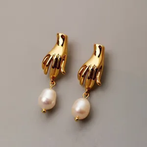 Abstract Hand Pearl Earrings