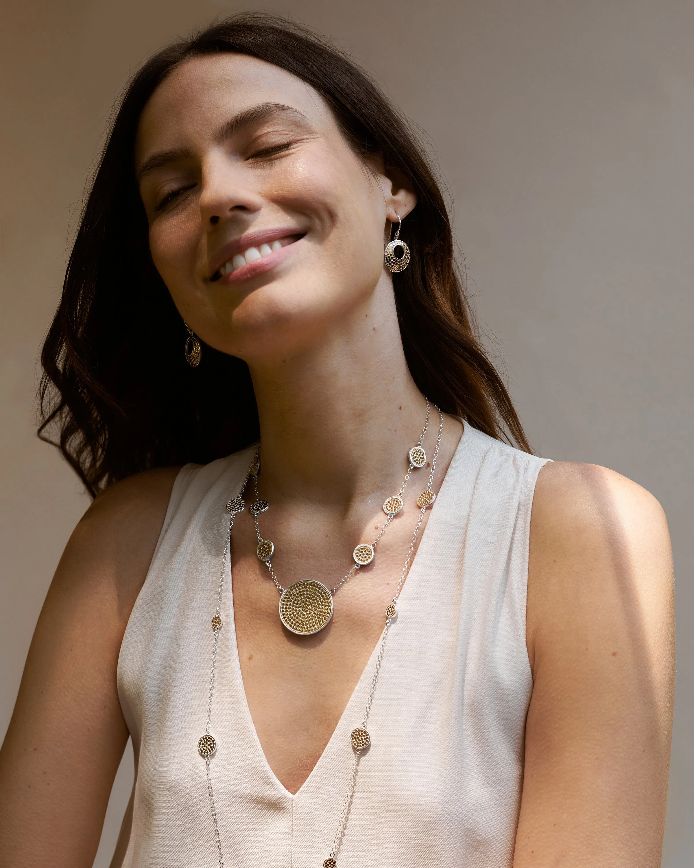 Anna Beck Gold and Silver Long Multi-Disc Station Necklace