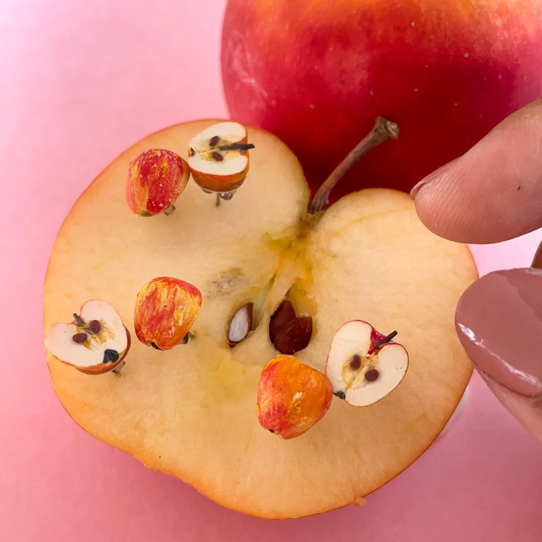 Apple Fruit Halves Miniature Ear Studs