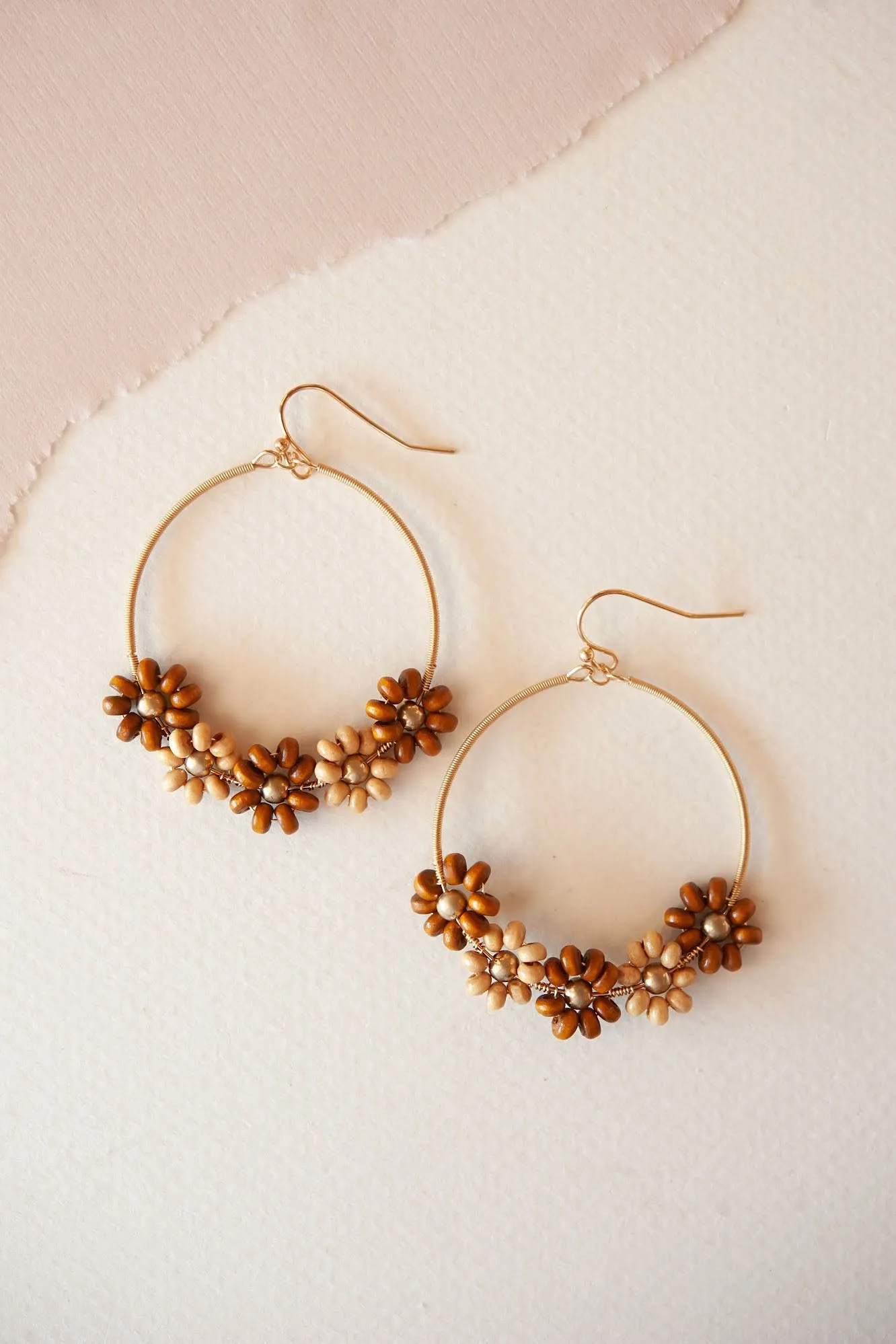 Avril Beaded Flower Hoop | Black and White beads on Gold Coiled Hoop