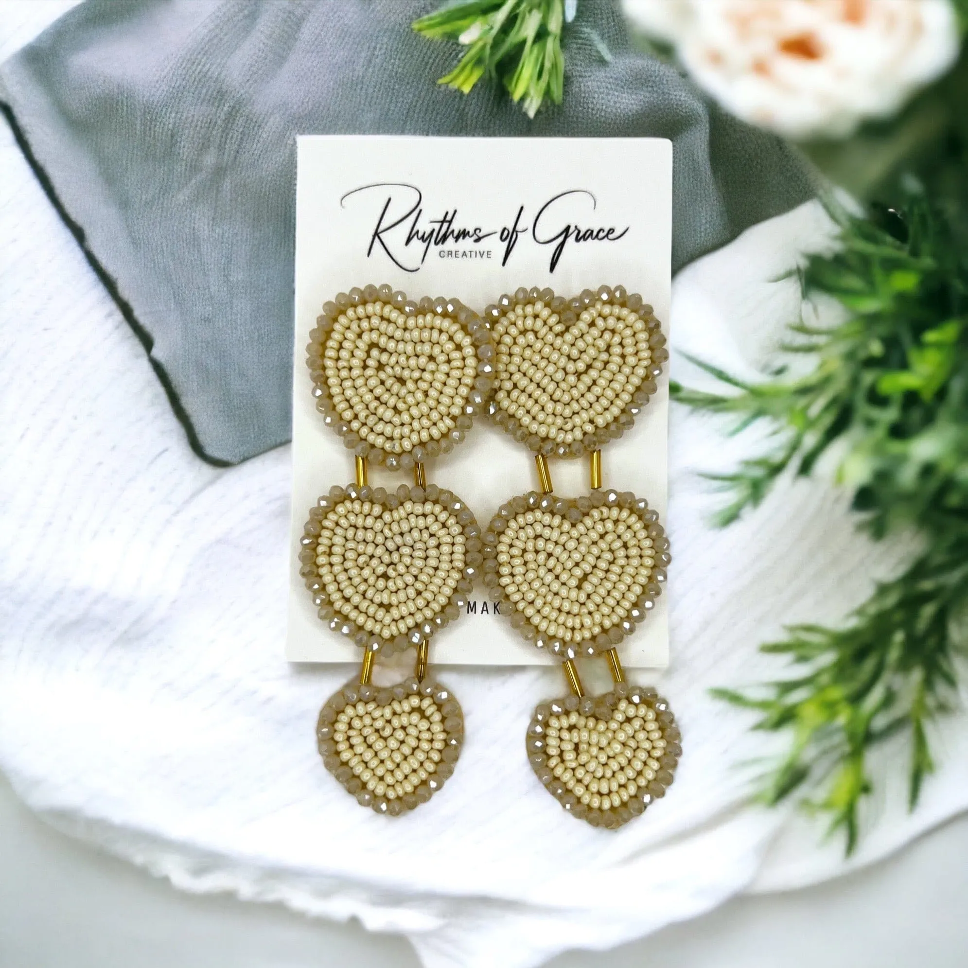 Beaded Heart Earrings - Boho Earrings, Bohemian Style, Kentucky Derby, Beaded Earrings, Beaded Jewelry, Valentine’s Day, Heart Accessories