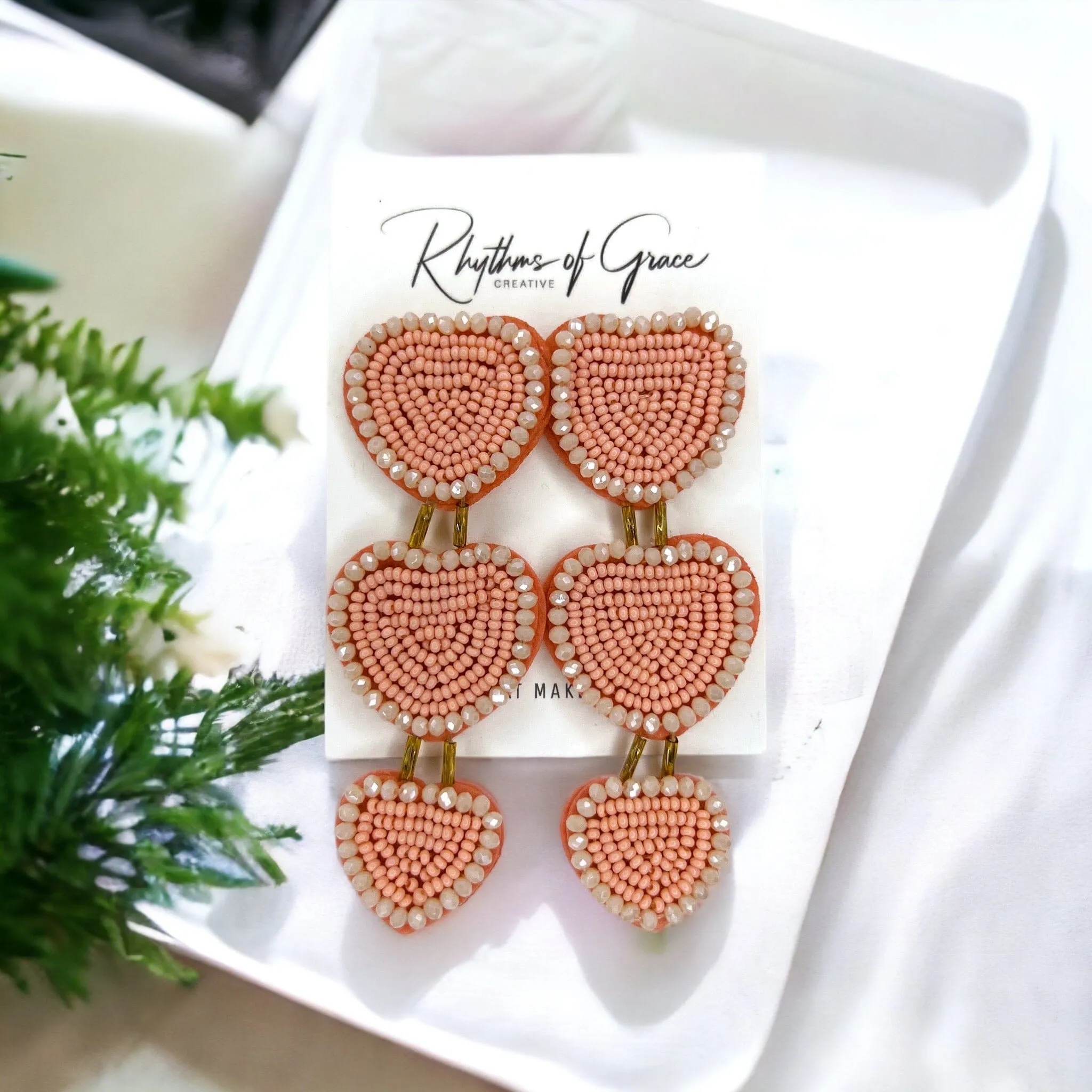 Beaded Heart Earrings - Boho Earrings, Bohemian Style, Kentucky Derby, Beaded Earrings, Beaded Jewelry, Valentine’s Day, Heart Accessories