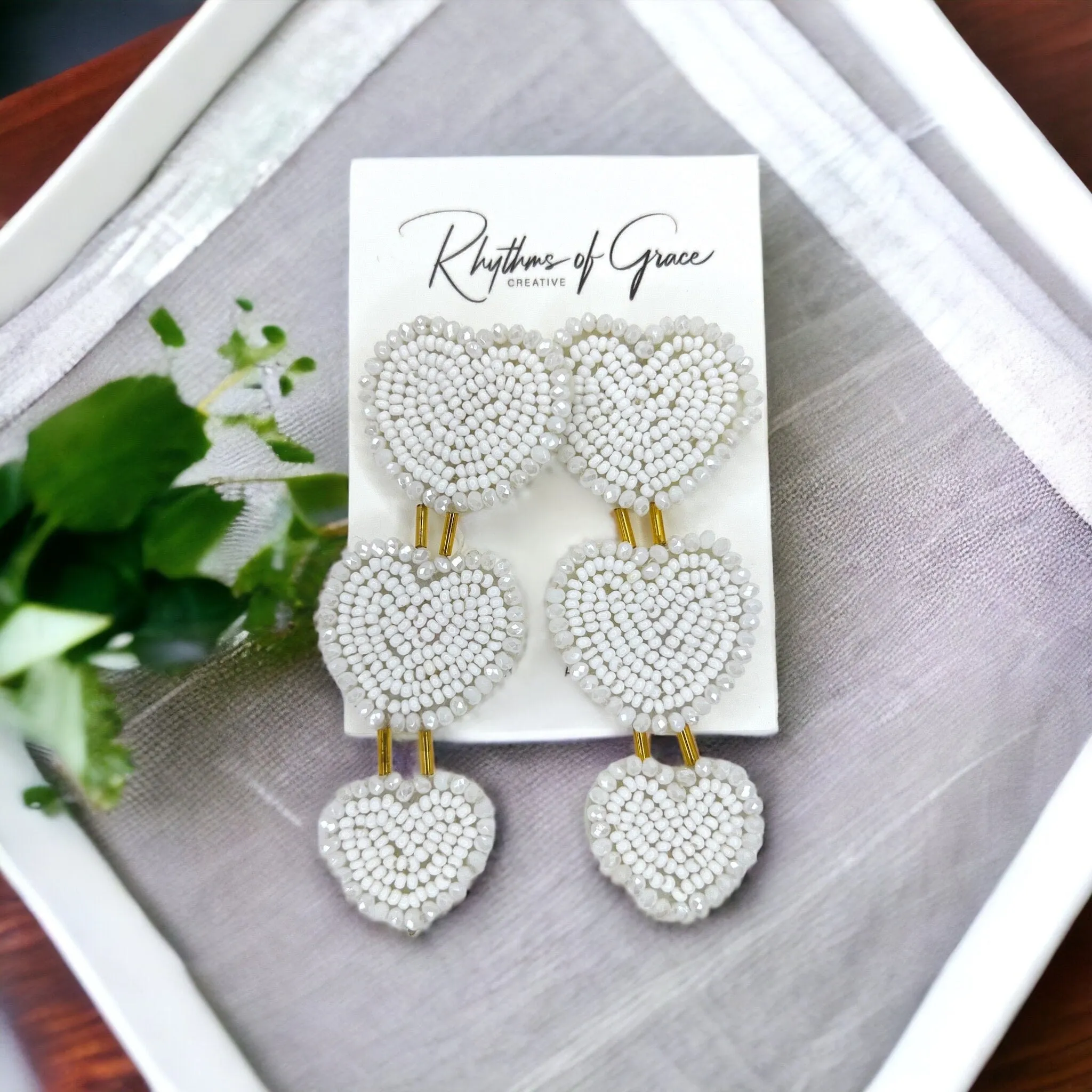 Beaded Heart Earrings - Boho Earrings, Bohemian Style, Kentucky Derby, Beaded Earrings, Beaded Jewelry, Valentine’s Day, Heart Accessories