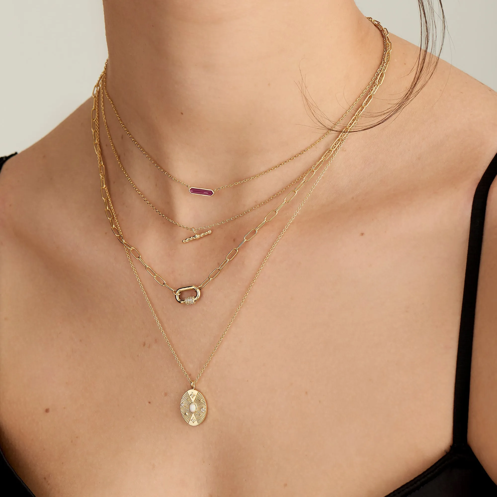 Berry Enamel Bar Gold Necklace