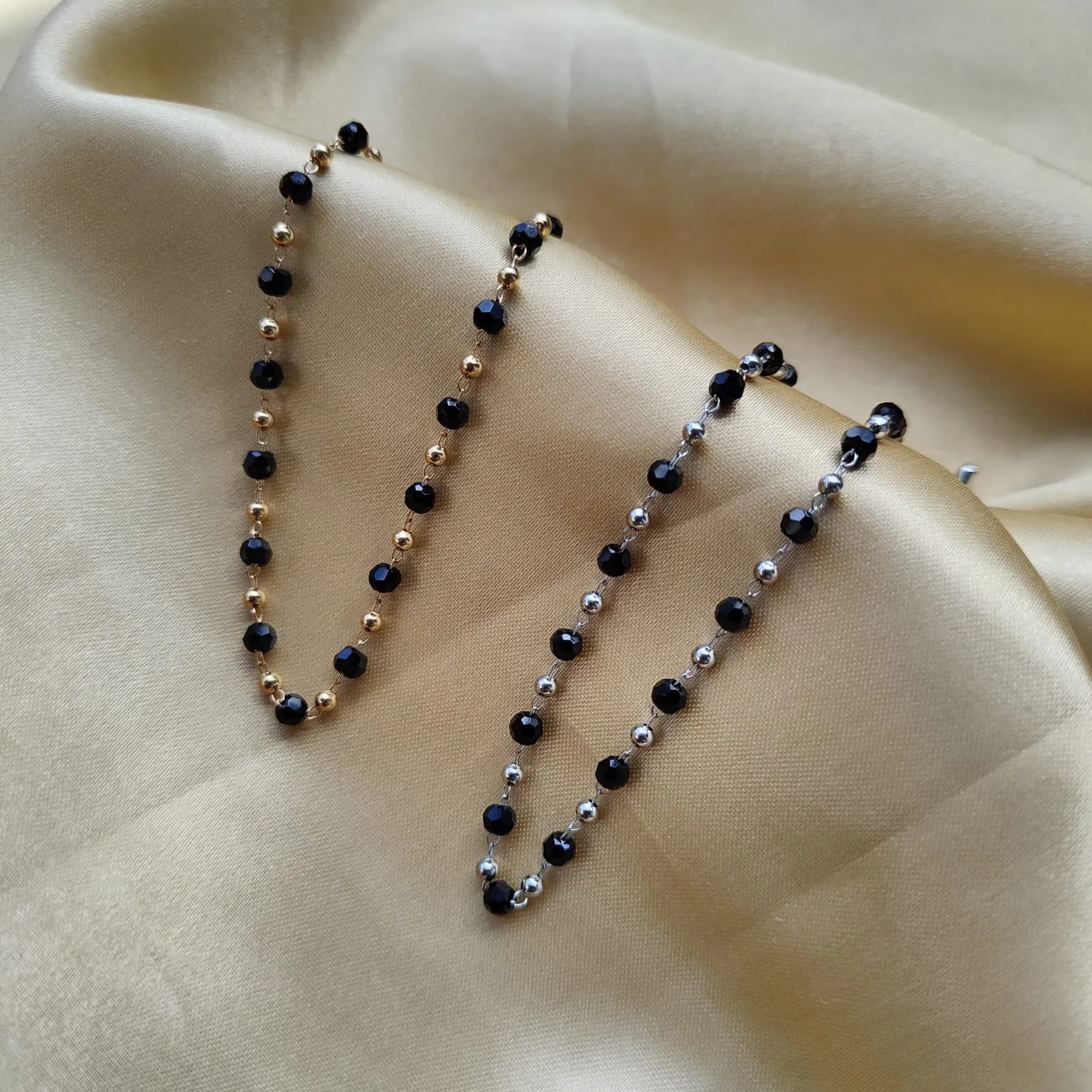 Black Crystal Beads Indian Mangalsutra Beaded Nazaria Bracelet