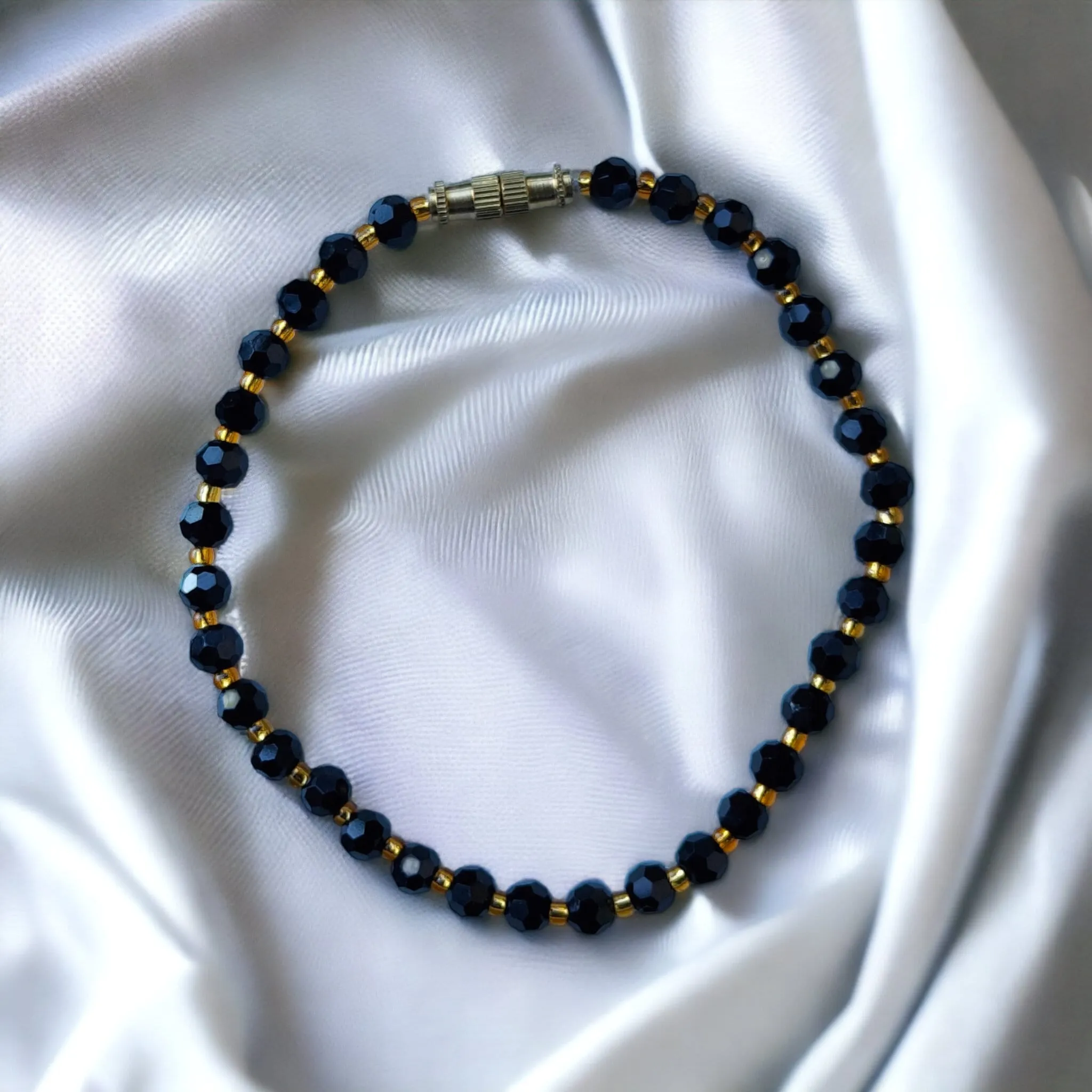 Blue Gold Crystal Beaded Sparkle minmalist Elegant Bracelet