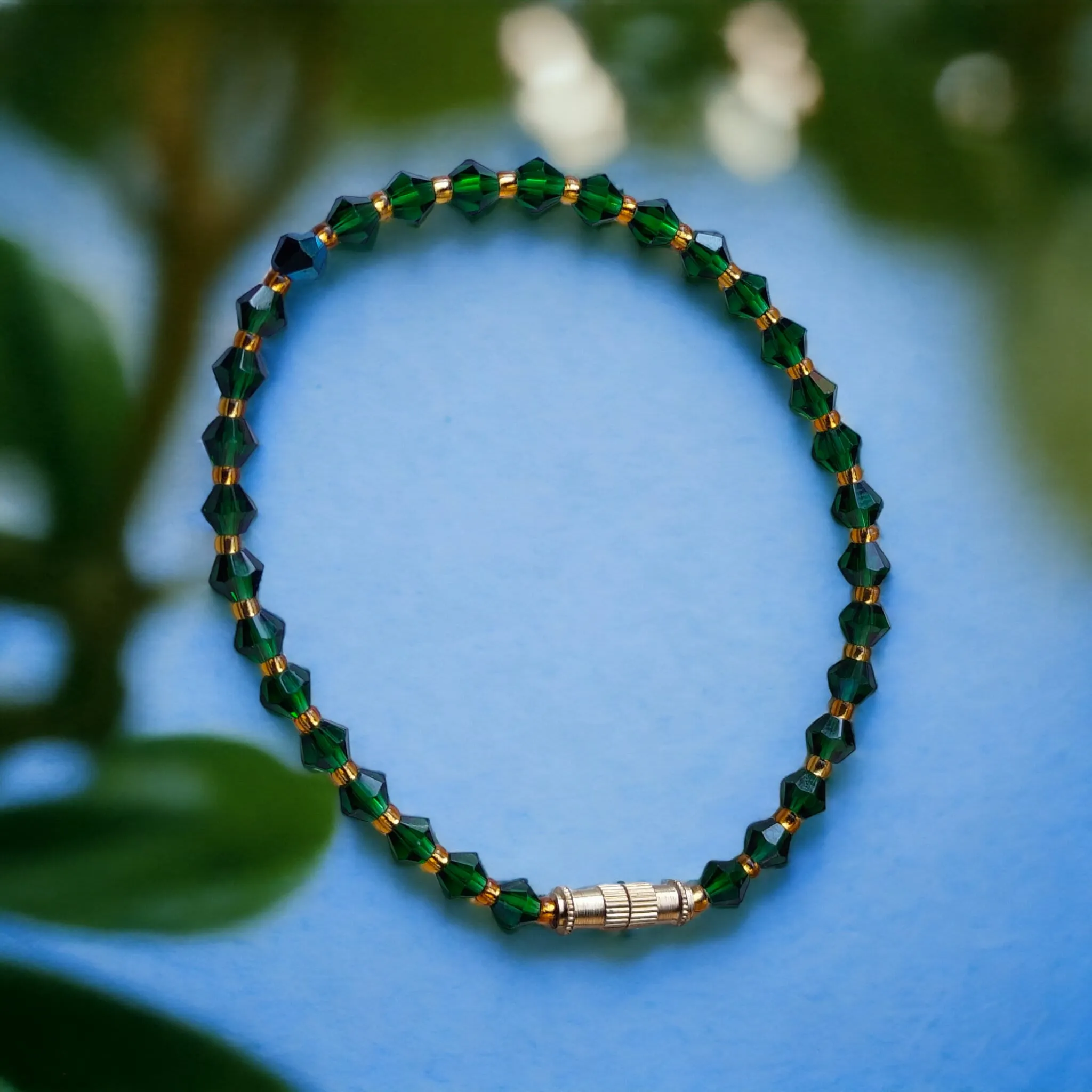 Blue Gold Crystal Beaded Sparkle minmalist Elegant Bracelet