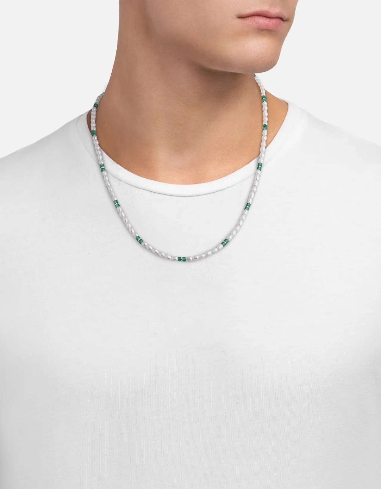 Cash Agate Pearl Necklace, Sterling Silver