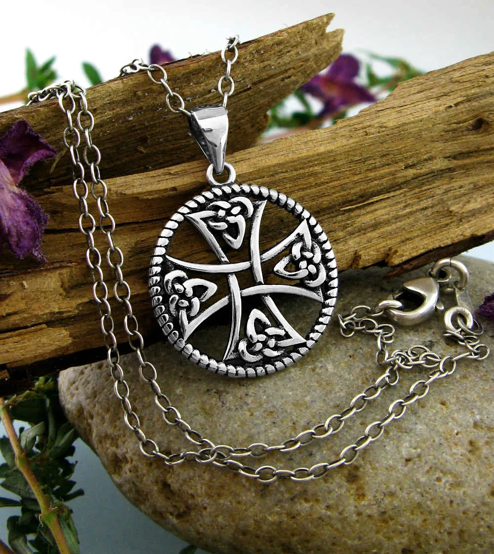 Celtic Iron Cross Pendant With Triquetra Knots