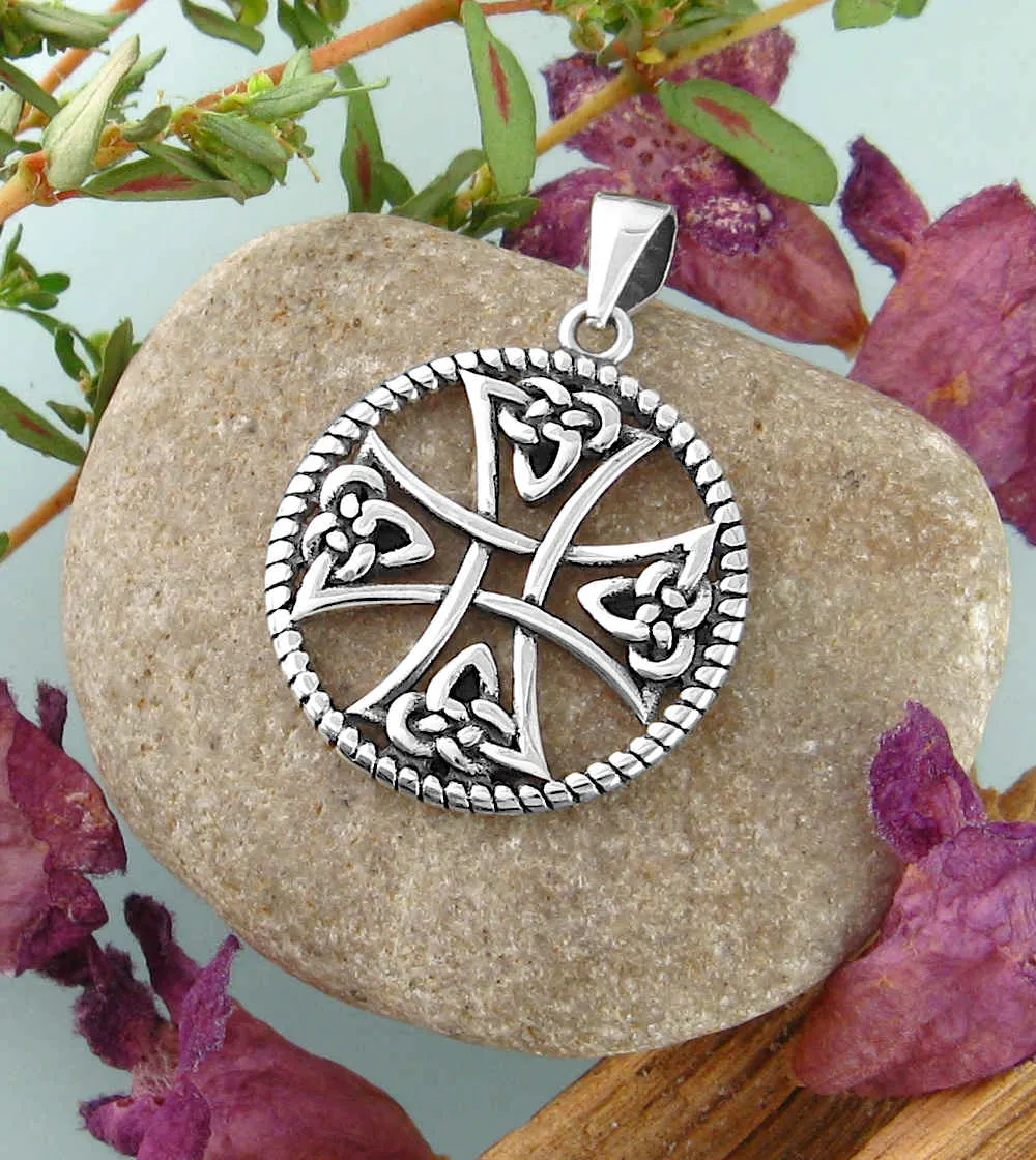 Celtic Iron Cross Pendant With Triquetra Knots