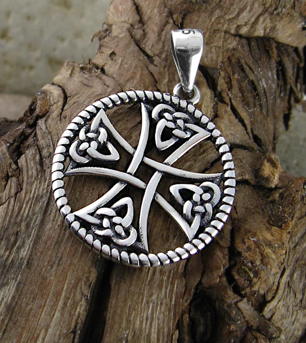 Celtic Iron Cross Pendant With Triquetra Knots