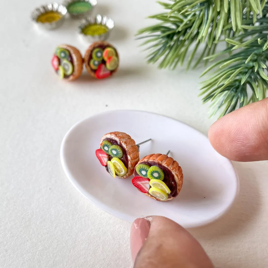 Chocolate Fruit Miniature Tart Food Ear Studs