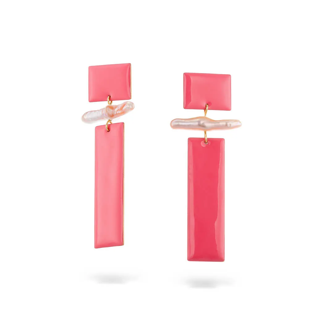 City bliss - earrings - coral pink enamel - silver 925