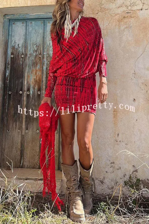 Coastal Bliss Tie-dye Print Dolman Sleeve Stretch Mini Dress
