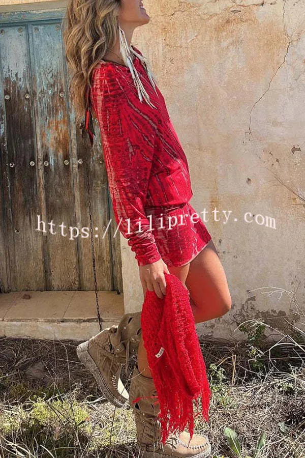 Coastal Bliss Tie-dye Print Dolman Sleeve Stretch Mini Dress