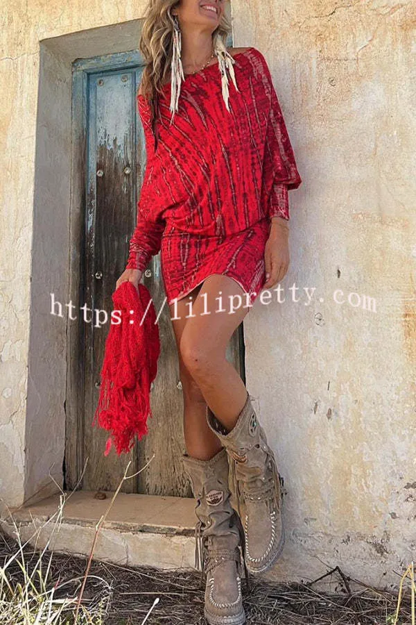Coastal Bliss Tie-dye Print Dolman Sleeve Stretch Mini Dress