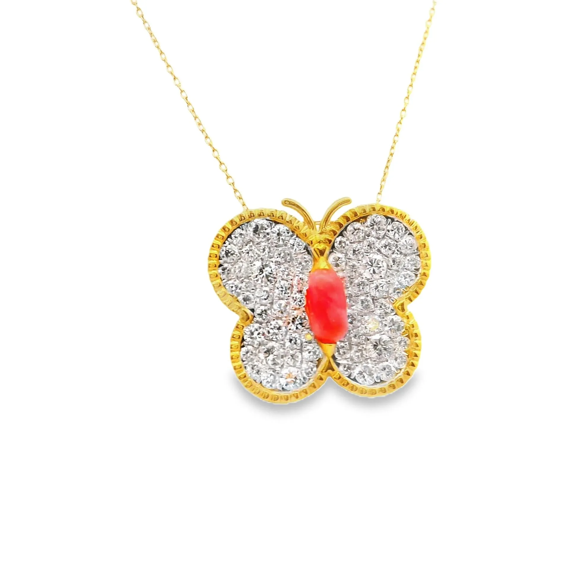 Conch Pearl Diamond 18k Yellow Gold Butterfly Pendant Necklace