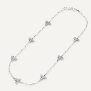 Contemporary T-Bar Bee Long Necklace In Silver-Tone