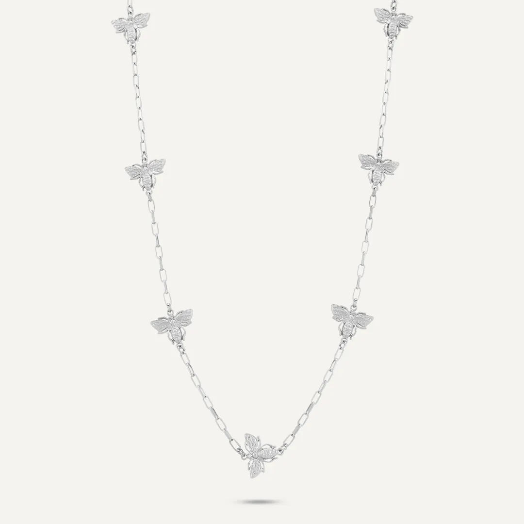 Contemporary T-Bar Bee Long Necklace In Silver-Tone