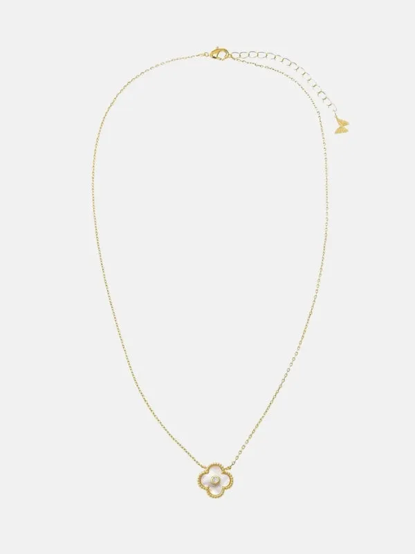 CZ Bezel Colored Stone Clover Pendant Necklace