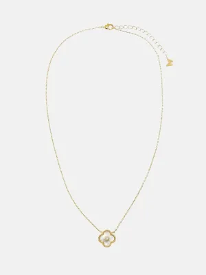 CZ Bezel Colored Stone Clover Pendant Necklace