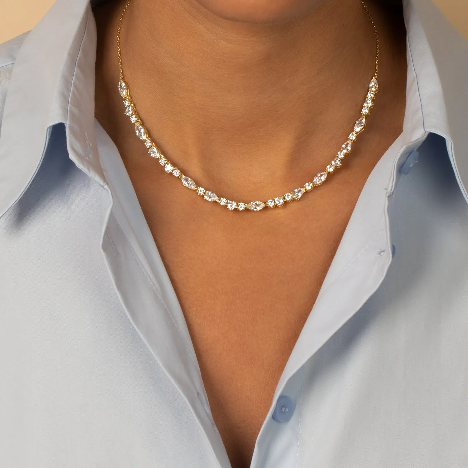 CZ Multi Shape Half Tennis Necklace