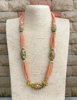 Designer Handcrafted Long Peach Color Crystal Beaded Necklace Set By Gehna Shop