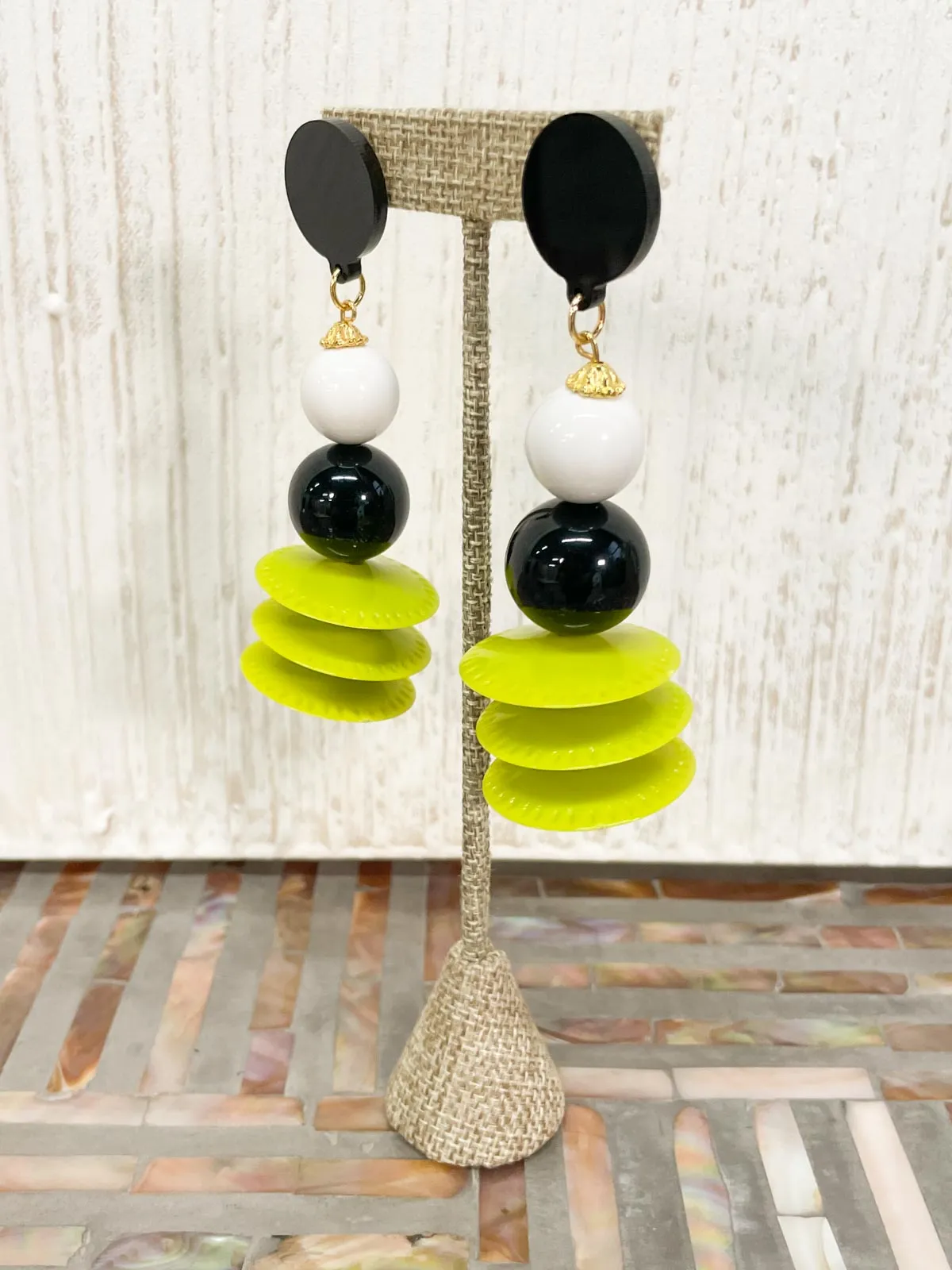 Disco BW Clip On Earrings, Lime