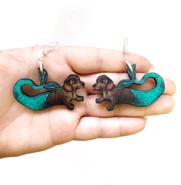 Dive into Whimsy with Mermaid Dachshund Earrings: Sustainable & Handmade