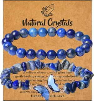 DUQGUHO 2Pcs Butterfly Bracelets for Women Healing Crystals Bracelets for Women Natural Gemstone Bead Bracelet Cute Butterfly Charm Bracelet Stretch 8mm Crystal Jewelry Gifts for Women