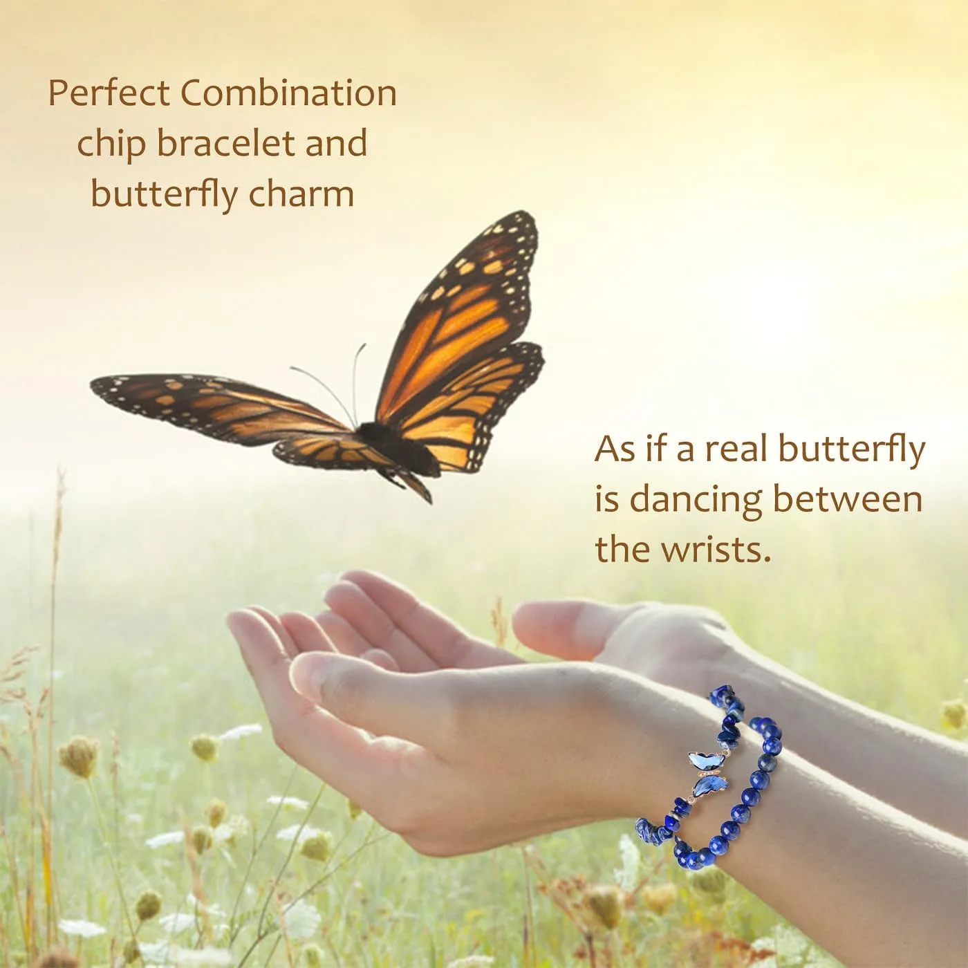 DUQGUHO 2Pcs Butterfly Bracelets for Women Healing Crystals Bracelets for Women Natural Gemstone Bead Bracelet Cute Butterfly Charm Bracelet Stretch 8mm Crystal Jewelry Gifts for Women