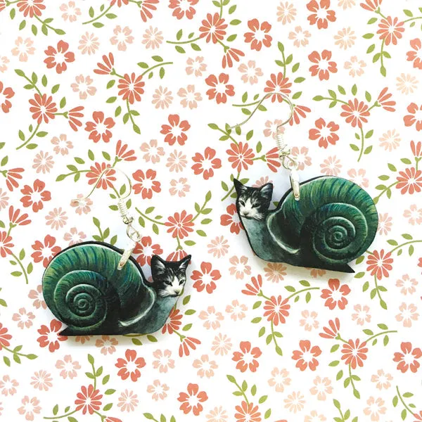 Embrace Whimsy with Snail Cat Earrings: Eco-Friendly & Handmade