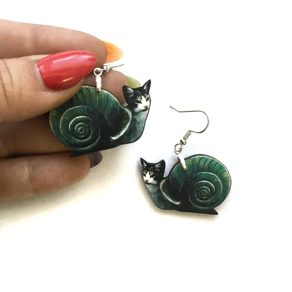 Embrace Whimsy with Snail Cat Earrings: Eco-Friendly & Handmade