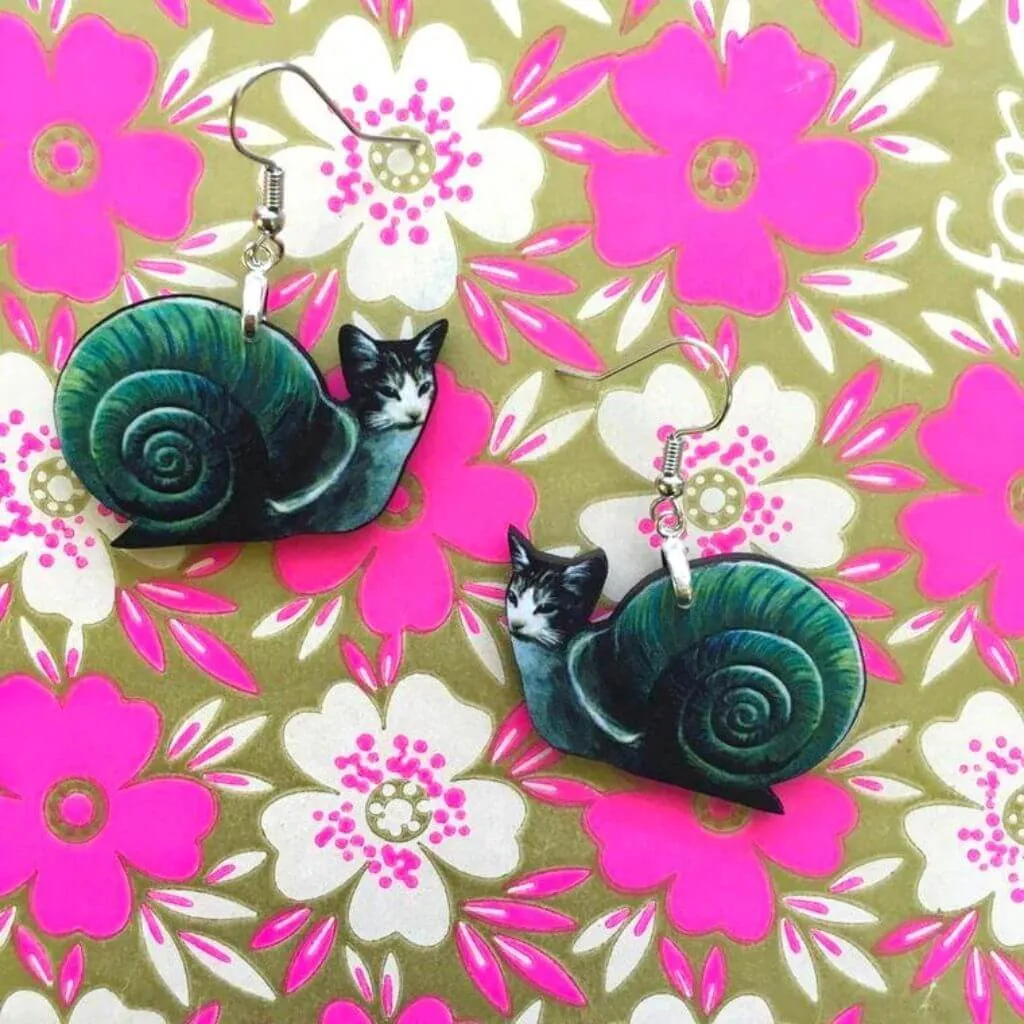 Embrace Whimsy with Snail Cat Earrings: Eco-Friendly & Handmade