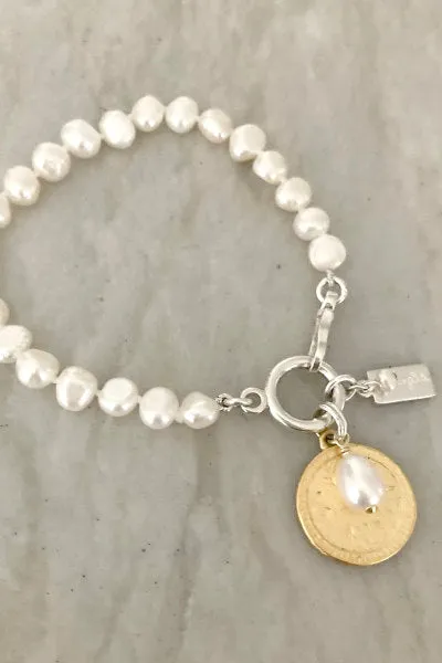 Emily Pearl Bracelet | Freshwater Nugget Pearls & Reversible Coin Pendant | By Pearly Girls