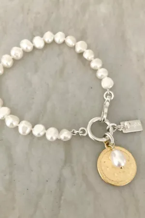 Emily Pearl Bracelet | Freshwater Nugget Pearls & Reversible Coin Pendant | By Pearly Girls