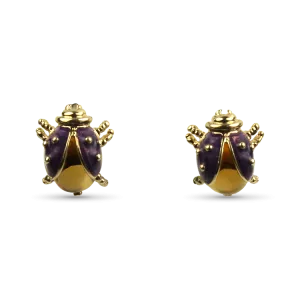 Estate 14k Yellow Gold Ladybug Citrine and Enamel Earrings