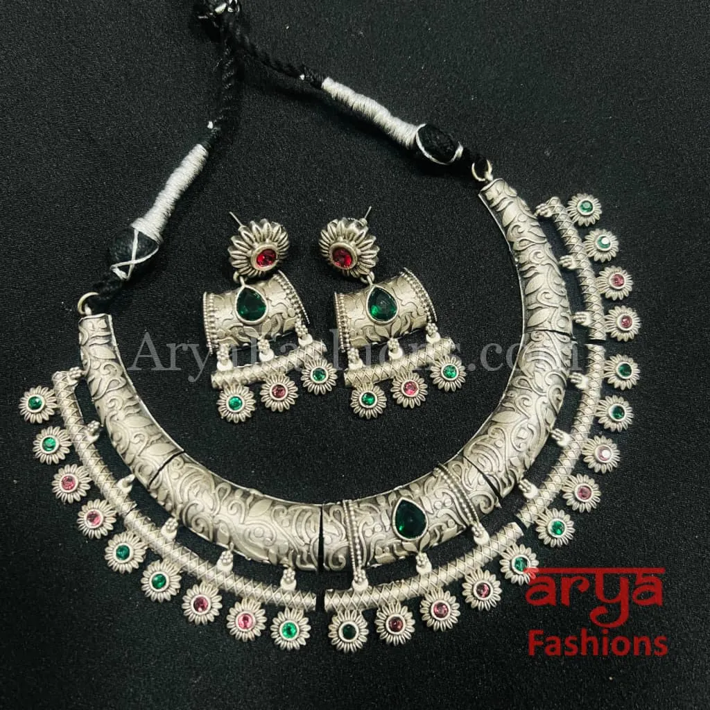 Ethnic Oxidized Silver Tribal Hasli Necklace