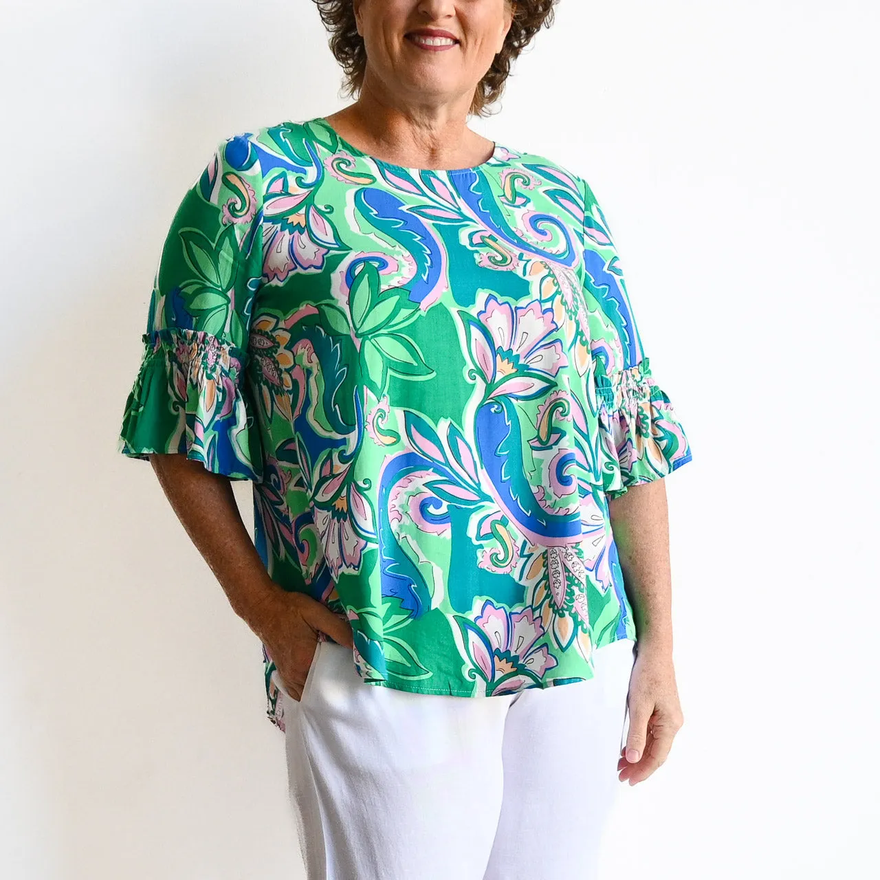 Frill Sleeve Summer Blouse - Retro Paisley