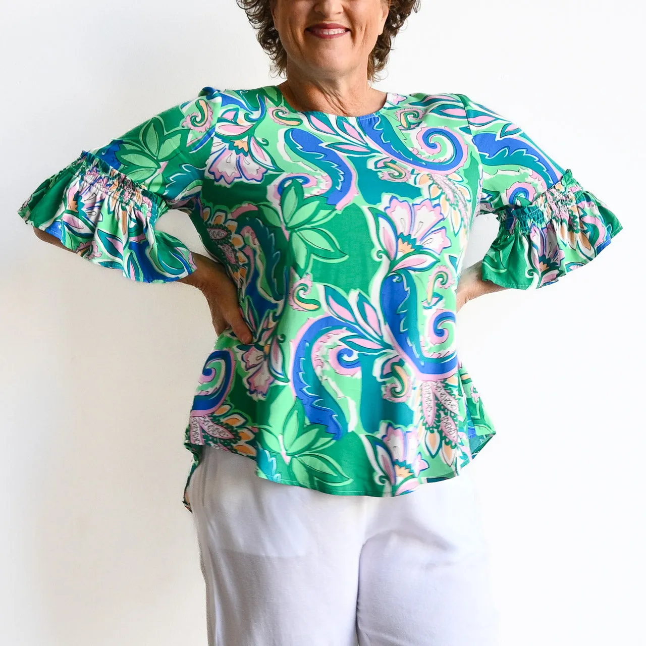 Frill Sleeve Summer Blouse - Retro Paisley
