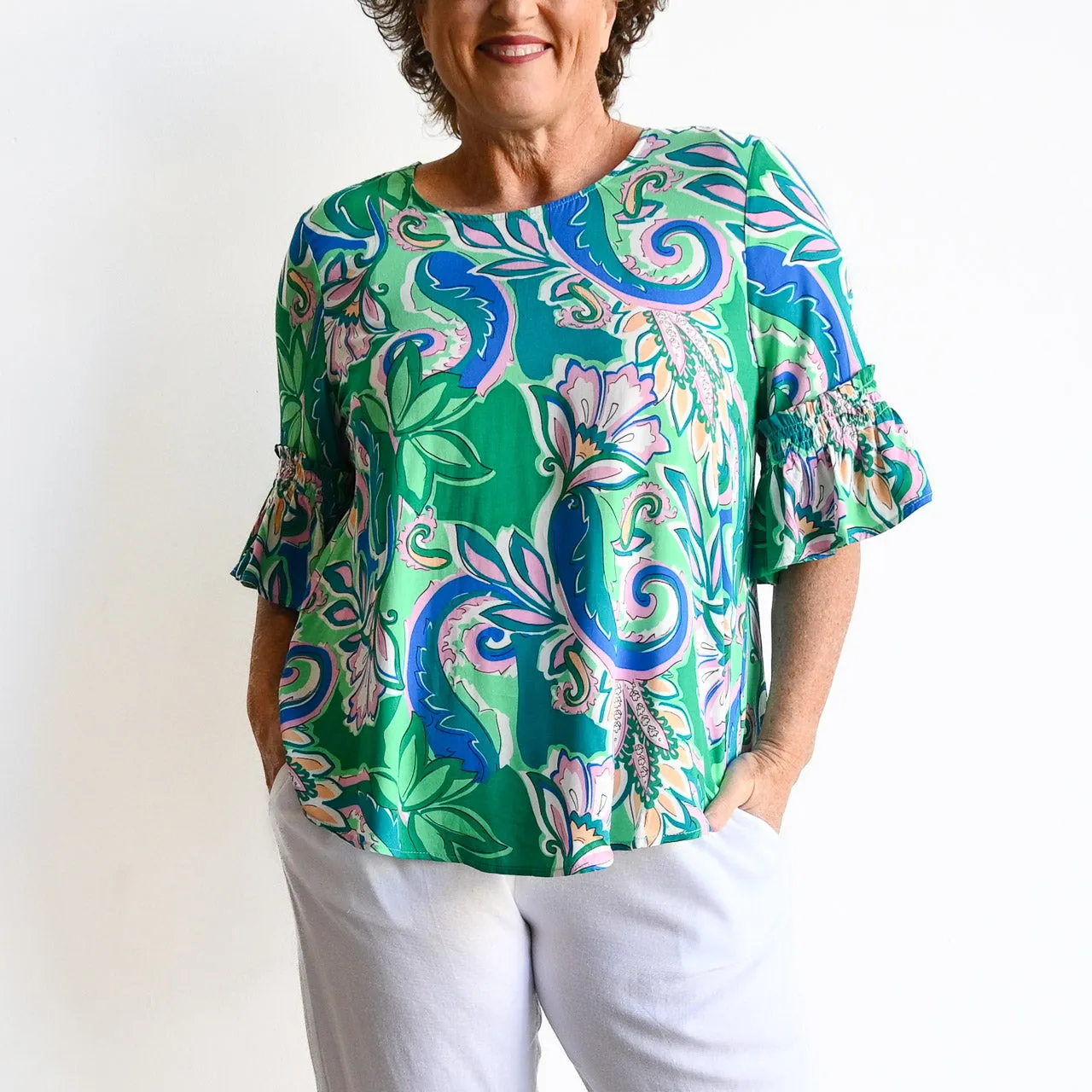 Frill Sleeve Summer Blouse - Retro Paisley