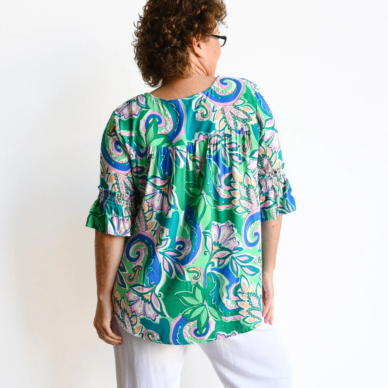 Frill Sleeve Summer Blouse - Retro Paisley