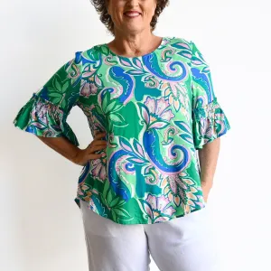 Frill Sleeve Summer Blouse - Retro Paisley