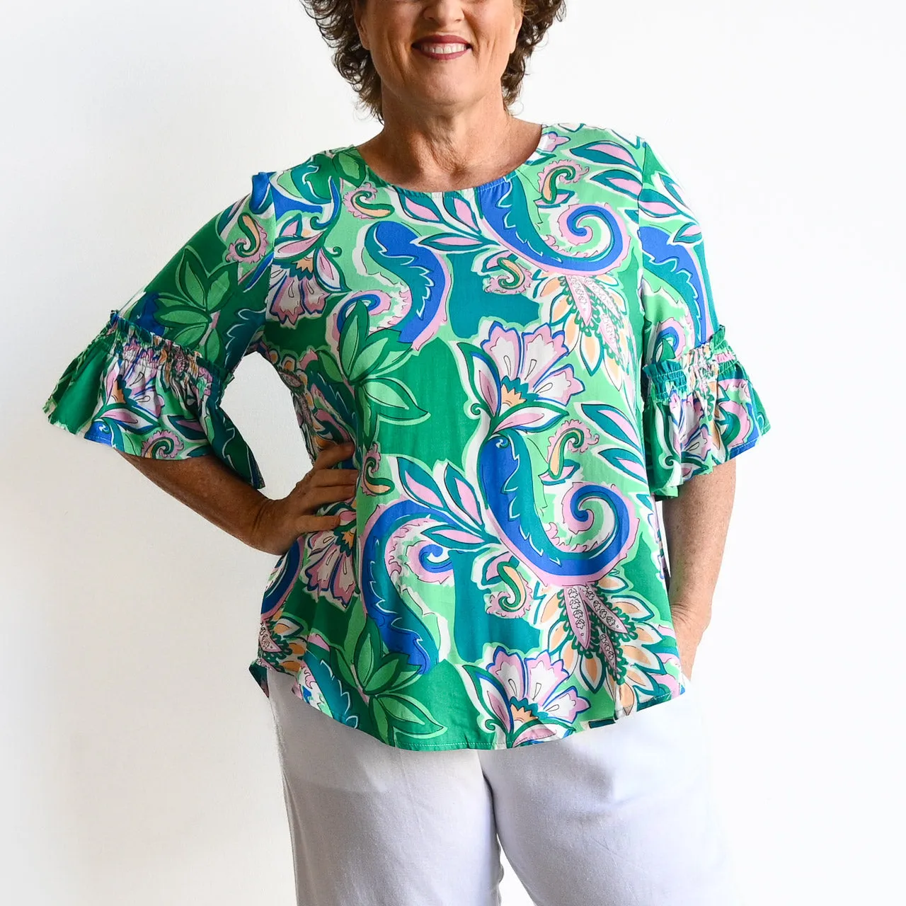 Frill Sleeve Summer Blouse - Retro Paisley