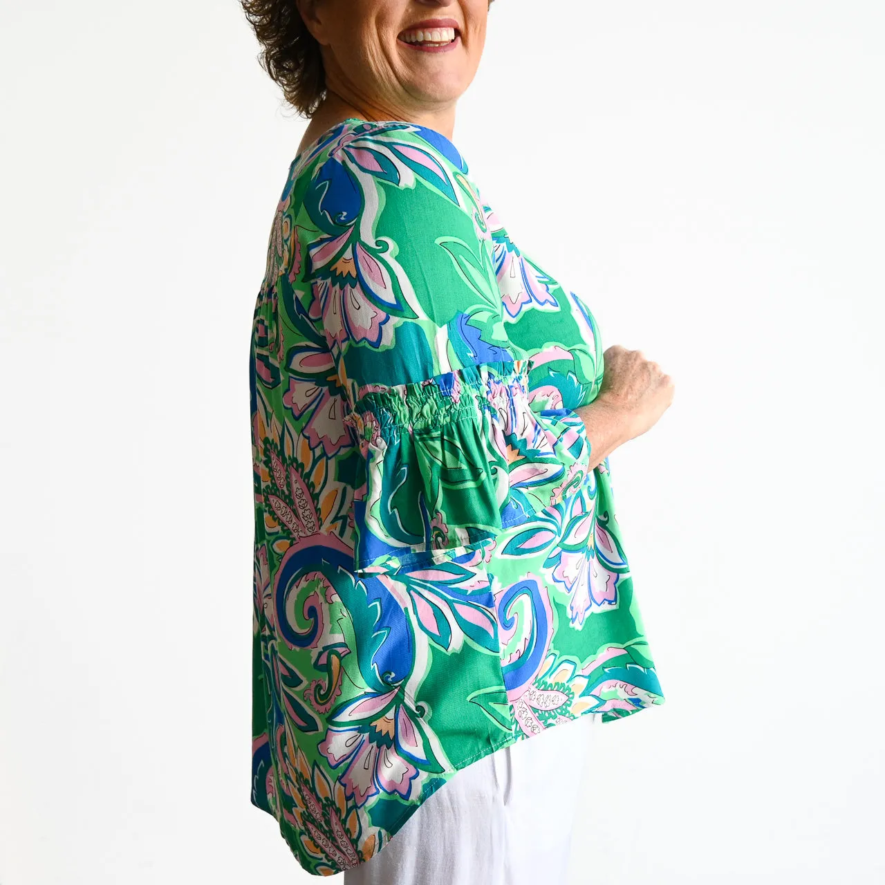 Frill Sleeve Summer Blouse - Retro Paisley