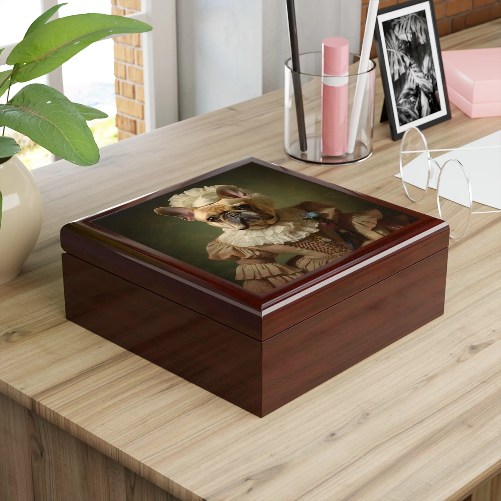 Fufu Lady French Bulldog Portrait Art Print Gift and Jewelry Box